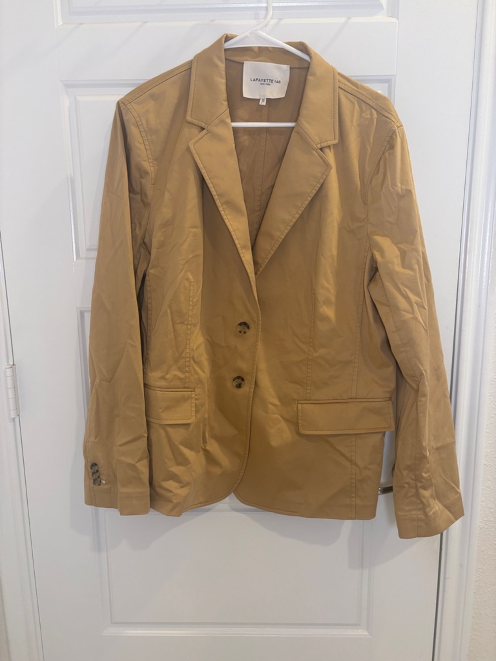 Lafayette 148 New York Tan Blazer Jacket Stretch Cotton Tailored Size 16